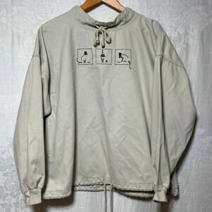 Vintage Pullover Jacket Medium Tan Embroidered Cats Drawstring Christopher Banks